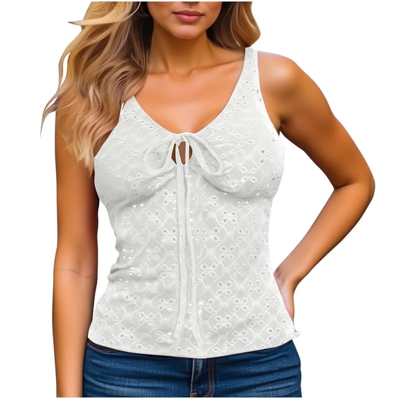 Y2K Hollow Out Lace Tank Top Women's Sexy Crop Camisole with Tie Front & Cutout Details for Club Nights and Rave Outfits in 2025 Trendy Colors