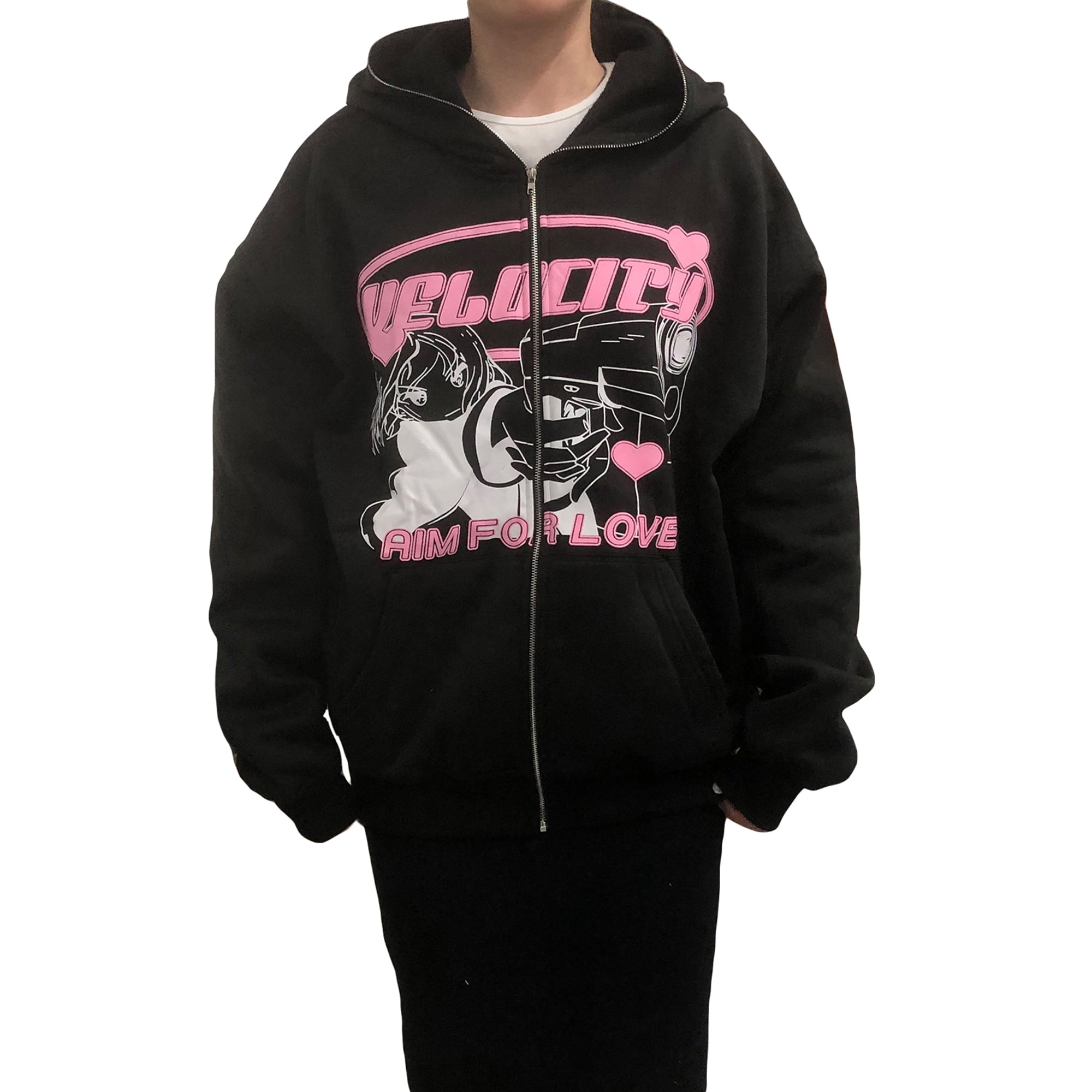 Y2K Hoodie Full Zip Up Hoodie Over Face Women Men Print Goth Hoodie  Oversized Aesthetic Sweatshirts - Walmart.com