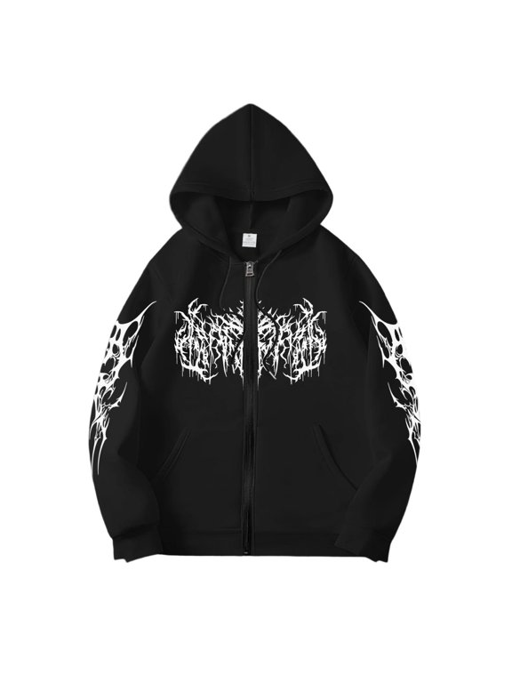 Y2K Hoodie Zip Up Men Women Black Goth Emo Grunge Alt Baggy Japanese Dragon Casual Fit Streetwear Jacket