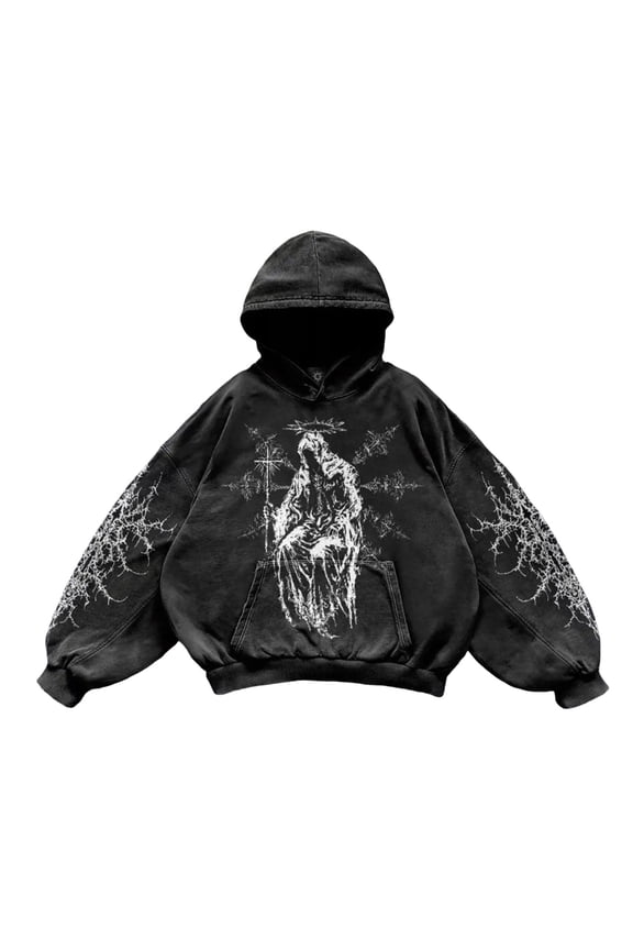 Y2K Hoodie for Men Retro Gothic Long Sleeve Hoodie Streetwear Casual Loose Hoodies Men Black S