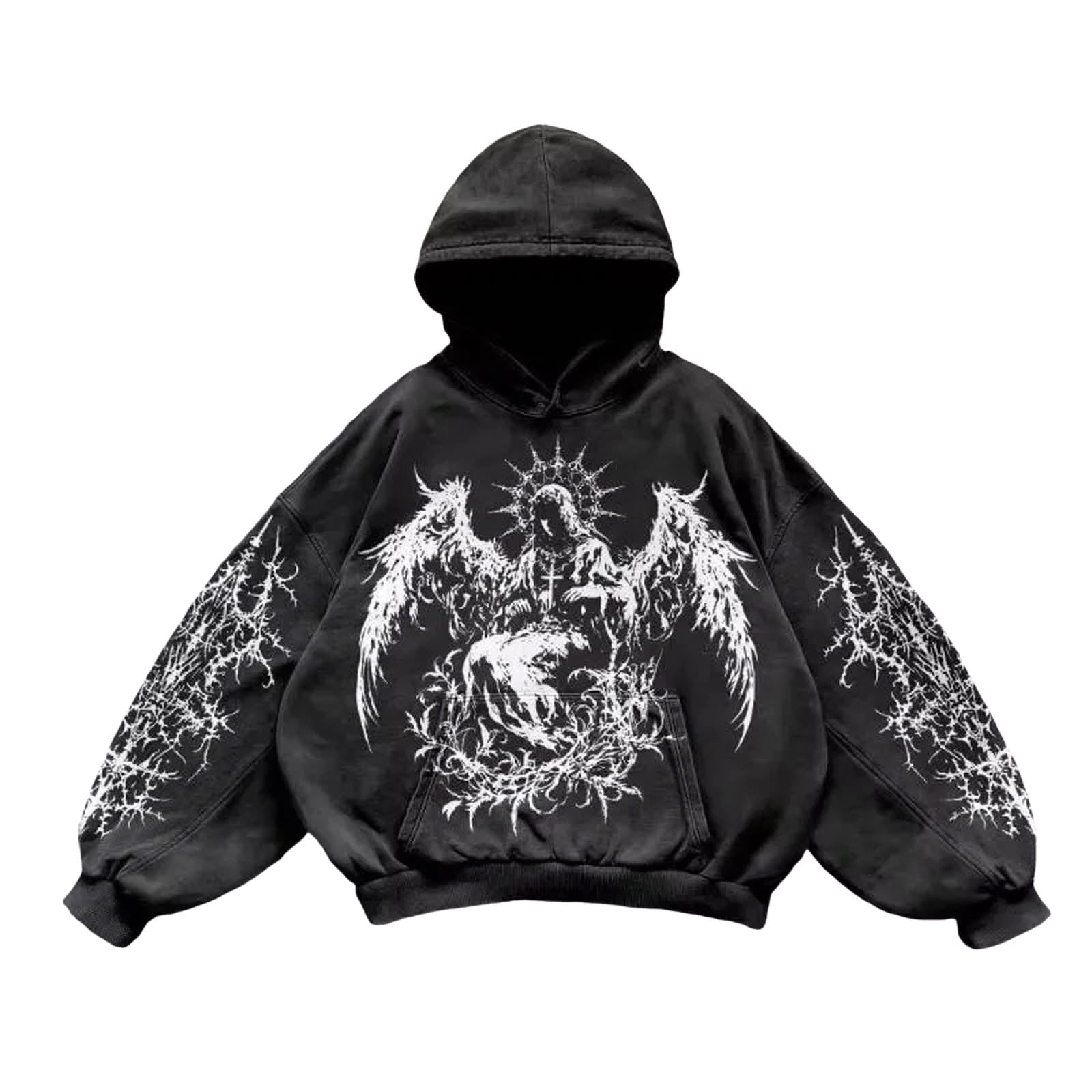 BlankRift Y2k Hoodie Men Vintage Print Long Sleeve Hooded Sweatshirt with Pocket Fall Winter Warm Casual Loose Graphic Pullover Hoodies for Men Streetwear Black M - Walmart.com