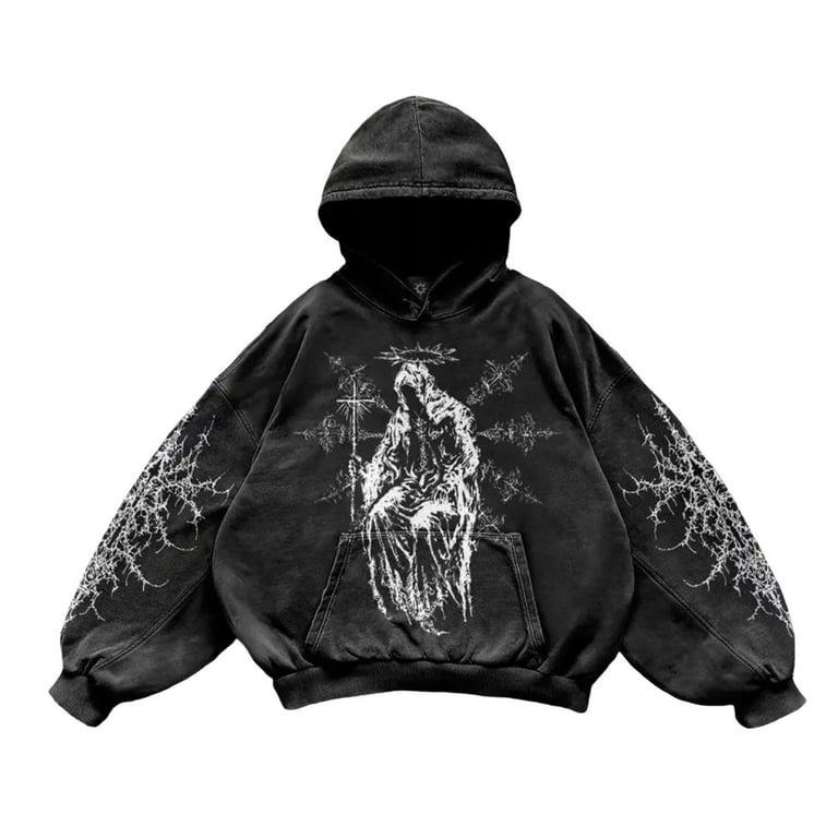 Y2K Hoodie for Men Retro Gothic Long Sleeve Hoodie Streetwear