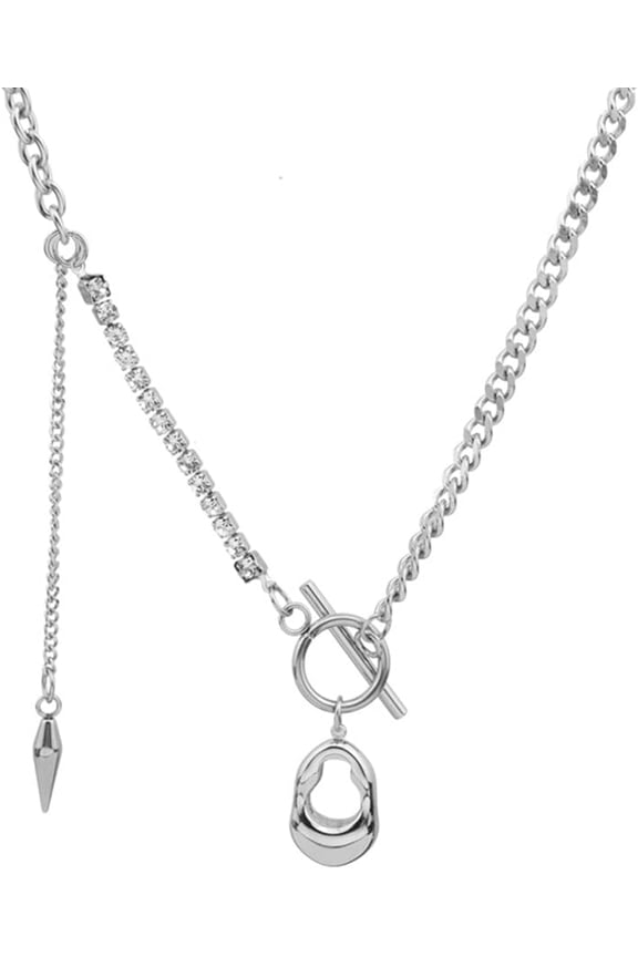Y2K Irregular Punk Stack Necklace Geometric Pendant Fashion Cubic Zirconia Crystal Collar Choker Silver Rivets Spike Tassel Chain Trendy Toggle Charm Jewelry Aesthetic Accessories for Women