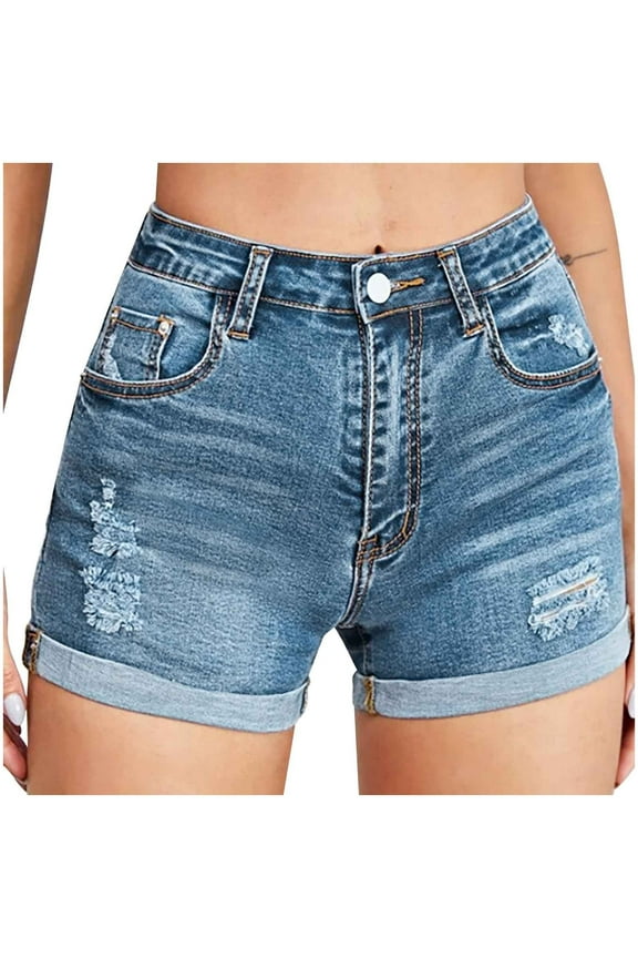 Y2K Jeans for Teen Girls Summer Mini Denim Shorts Fashion Folded Hem Ripped Hole Short Jeans High Waist Casual Pants