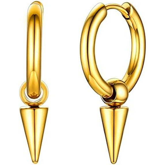 Y2K Jewelry 18K Gold Plated Sterling Silver Huggie Hoops Earrings, Ankh Cross/Lighting Bolt/Feather/Italian Horn/Star of David Dangle Drop Earrings for Women