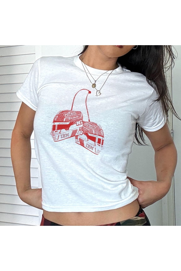 Y2K Leclerc Helmet Babytee for Women, Open Wheel Racing Shirt, Racing Merch for Fans, Unisex Graphic Top, Gifts for Her