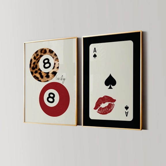 Y2K Leopard 8 Ball Ace of Spades Kiss Print Set 2 Unframed Paper Print 8x12
