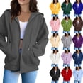 thumbnail image 1 of Y2K Loose Athletic Zip Hoodie Women Long Sleeve Full Zipper Sweatshirt Drawstring Casual Fall Winter Oversized Solid Jacket With Pockets, 1 of 9