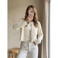 thumbnail image 1 of Sylvia Women's Spring/Autumn/Winter Minimalist Long Sleeve Crew Neck Short Slim Fit Solid Color Knit Cardigan Sweater Jacket For Daily Commute White, 1 of 16