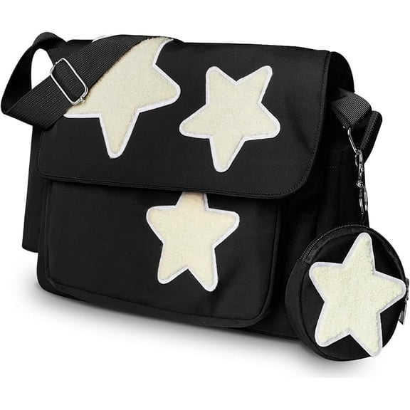 Y2K Messenger Bag for Women, Lightweight Spacious Stars Tote Purse with Cute Coin Purse, Crossbody Shoulder Bag