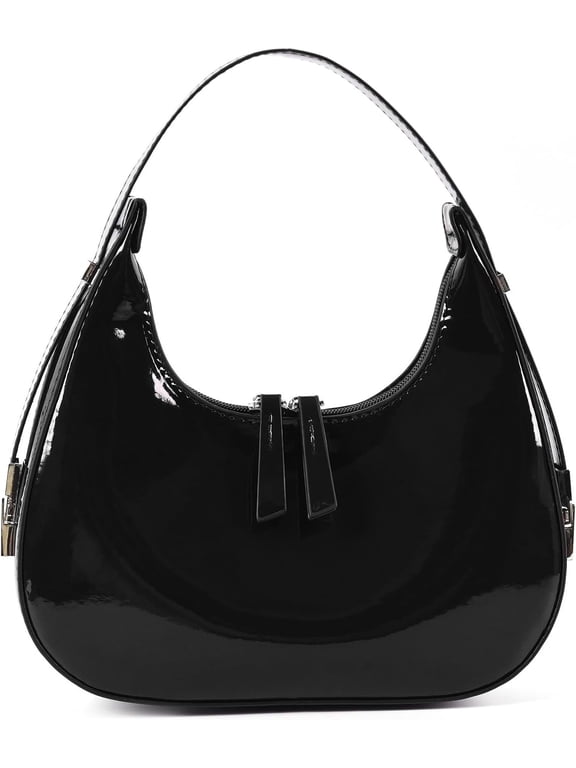 Y2K Moon Bag Women's Crescent Shoulder Bag Retro Handbags Top Handle Patent Leather Cute Small Underarm Bag