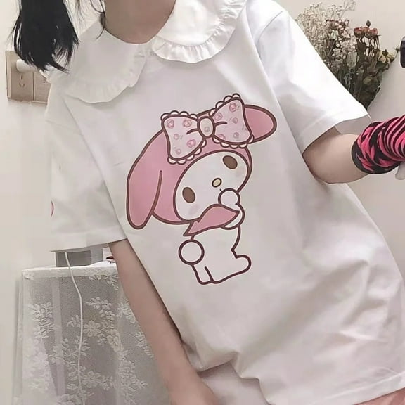Y2K My Melody Girly Pink T-Shirt Kawaii Cartoon Sanrio Pure Cotton Short Sleeved Summer Loose Top Trend Korean Style Clothe