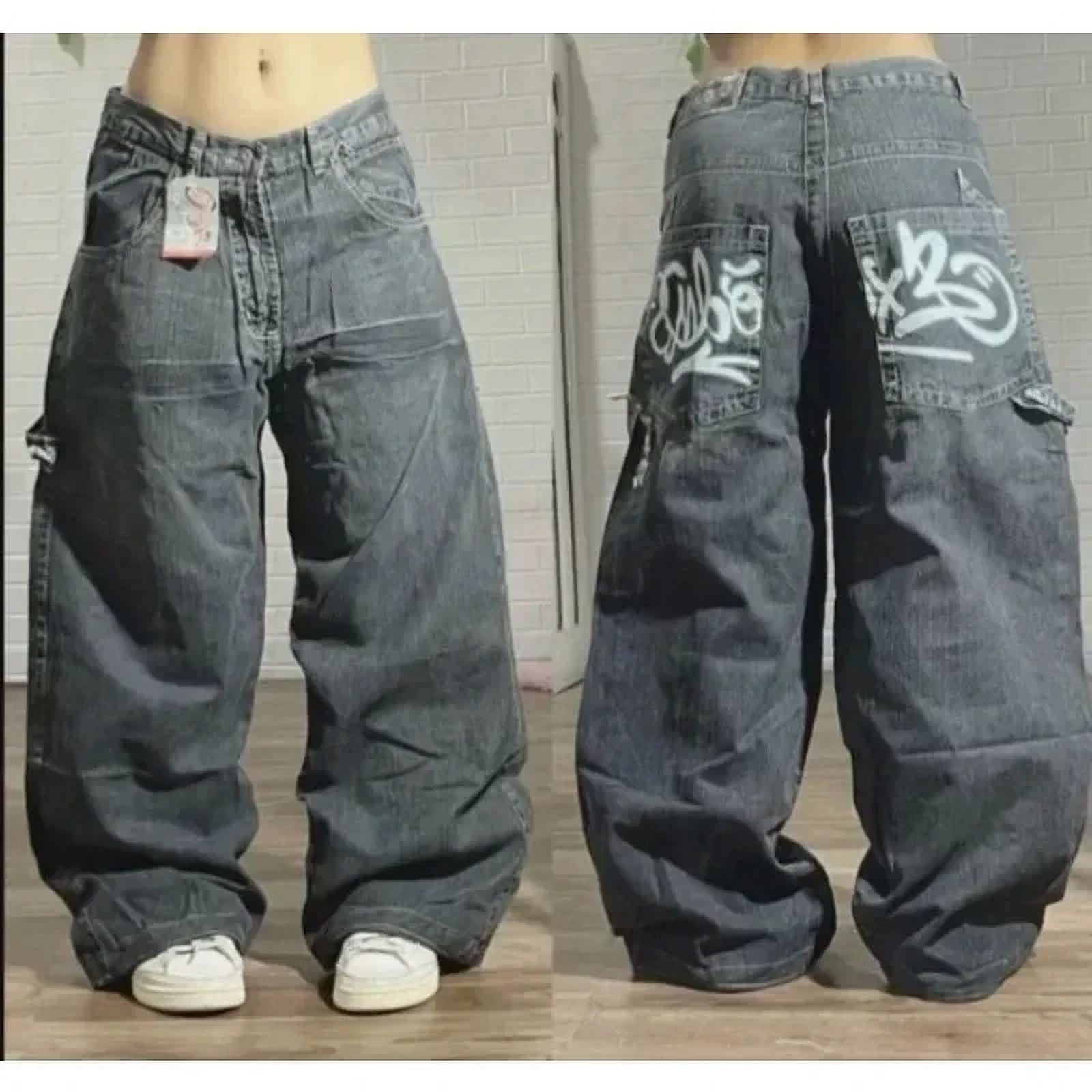Y2K New Fashion Harajuku Washed Grey Baggy Jeans For Men And Y2K New Fashion Harajuku Washed Grey Baggy Jeans For Men And