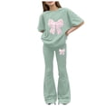 thumbnail image 1 of Y2K Outfits for Kids Tween Girls 2PCS Outfit Set Crop Top & Flare Pants with Bowknot and Heart Print Casual Girl Clothes, 1 of 5