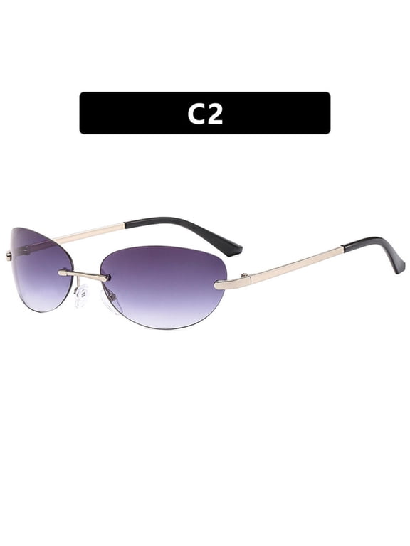Y2K Oval Frameless Sunglasses Fashion Metal Temple Sun Glasses Hip Hop Street Beat Shades Retro Eyeglasses for Party Festival UV400