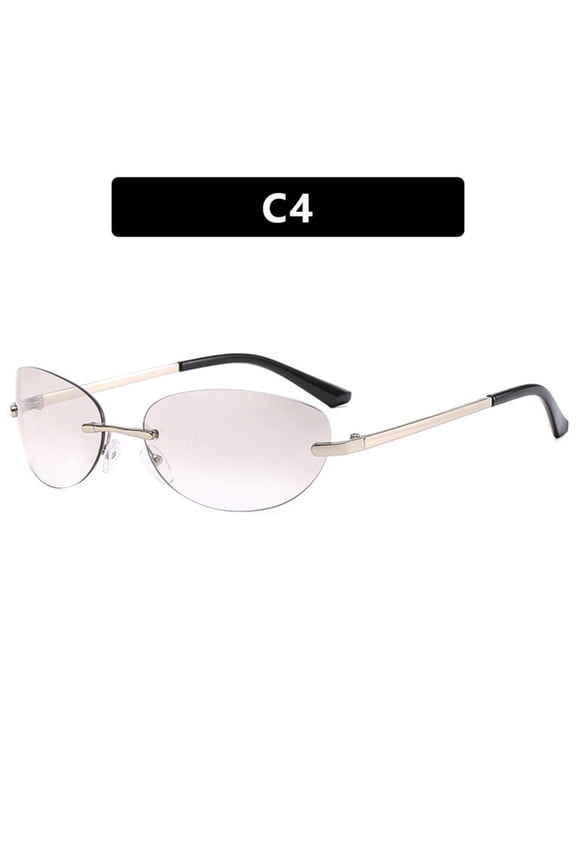 Y2K Oval Frameless Sunglasses Fashion Metal Temple Sun Glasses Hip Hop Street Beat Shades Retro Eyeglasses for Party Festival UV400