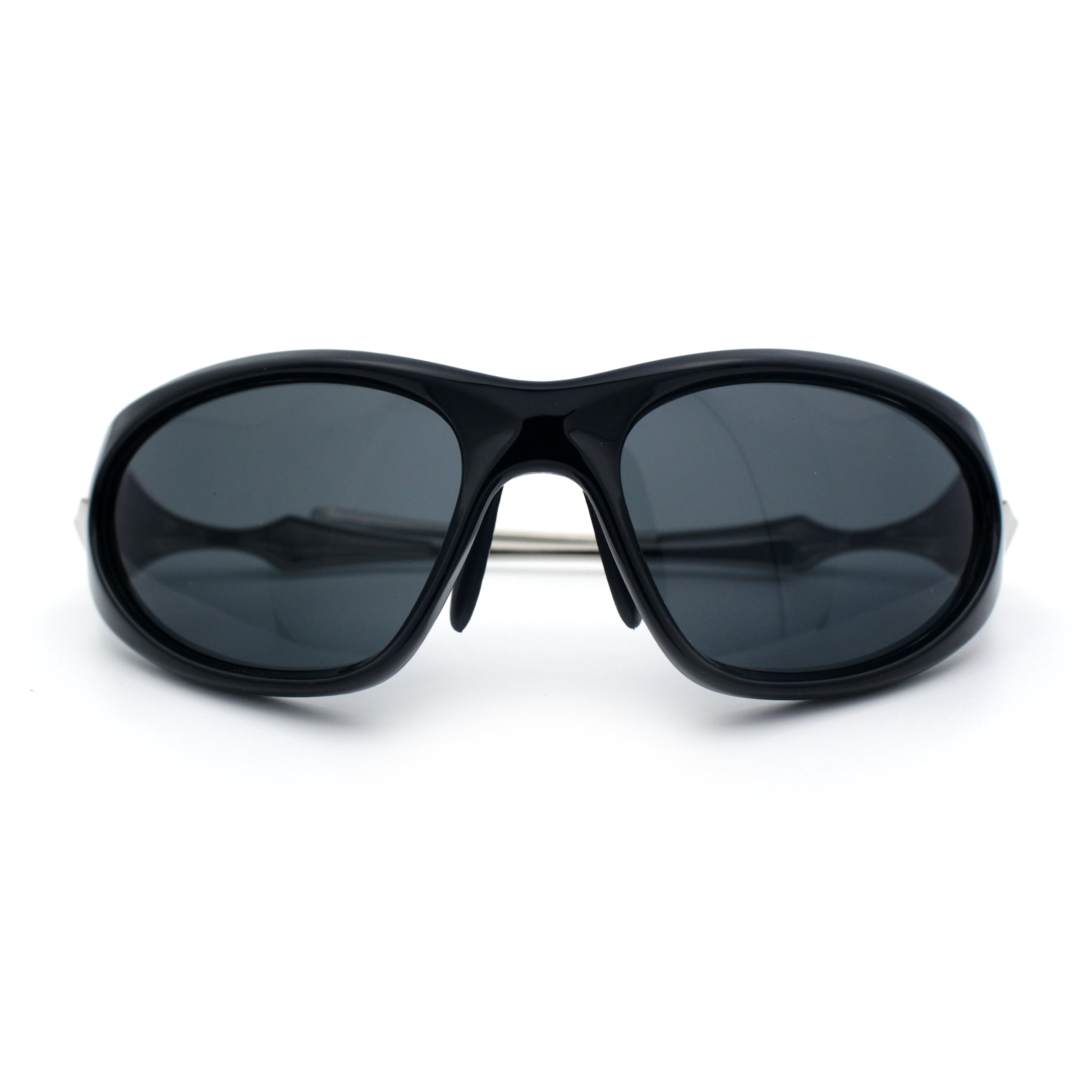 Y2K Oval Wrap Around Plastic Fancy Metal Arm Sunglasses White
