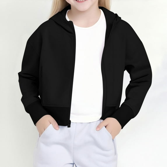 Y2K Oversized Zip Up Hoodie Girls 10-12 Teen Lounge Hooded Weatshirts Long Sleece Soild Color Casual Crop Jacket Kids Autumn Winter Fashion Warm Outfits Outwear with Pocket