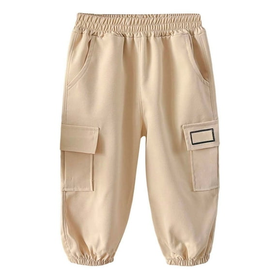 Y2K Pants - Boys Pants Kids Casual Joggers Cargo Pants with Elastic Comfortable Loose Fit Trousers for Toddler to Big Boys Daily Wear - Boys Pants,Girls Pants,Color:Khaki,Size:4-5 Years