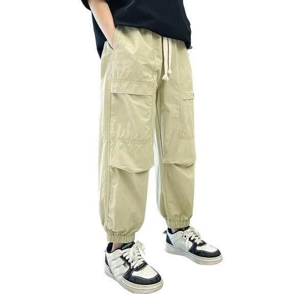 Y2K Pants - Boys Pants for Outdoor Play Comfortable Casual Cargo Pants with Elastic Waist Lightweight Breathable - Baggy Jeans,Boys Pants,Girls Pants,Color:Khaki,Size:4-5 Years