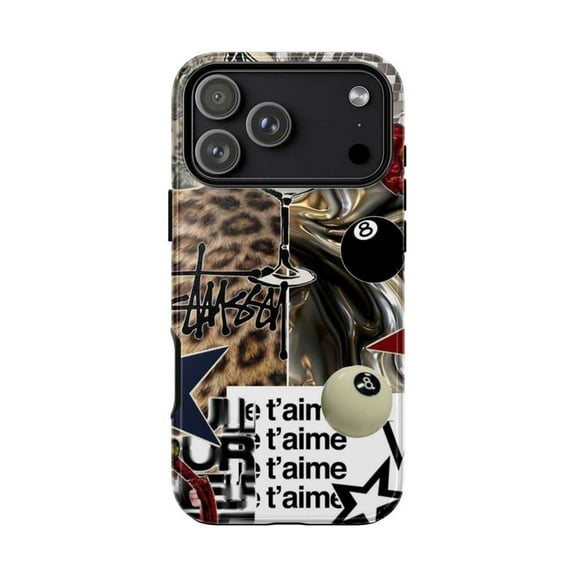 Y2K Party Vibe Phone Case, Bold Graffiti Stüssy Leopard Print Art Cover, Durable Protection for iPhone 17 16 15 14 13 12 11 Pro Plus Mini