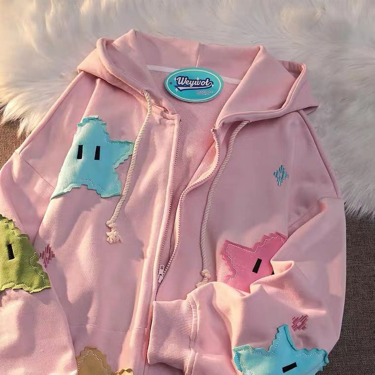 宅配 Y2K Pink Zip Up Hoodie Oversized Coat Women Cutecore Print Clothing