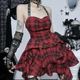 thumbnail image 1 of Y2K Plaid Backless Halter Bodycon Party Dresses Gothic Lace Sleeveless Slim Women Grunge Punk Dresses, 1 of 12
