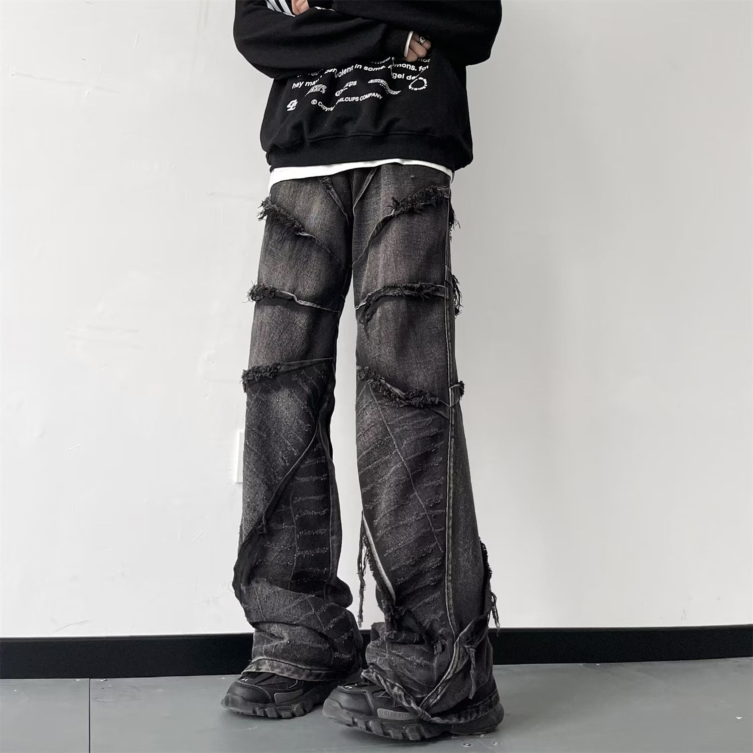 Y2K Punk Black American Street Rock Retro High Waist Jeans Y2K Punk Black American Street Rock Retro High Waist Jeans