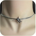 thumbnail image 1 of Y2K Punk Silver Fine Star Choker Necklace, Celestial Star complete with Rhinestones Necklac Edgy Layering y2k Necklace for Women[a489], 1 of 2