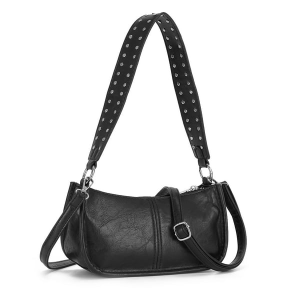 Y2K Purse for Women Trendy Leather Shoulder Bag Punk Rivet Crossbody Bag Retro Top Handle Satchel Black