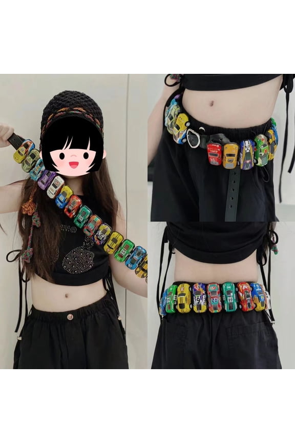 Y2K Racing Belt for Women Men Kids Car Model Decor Dopamine Belt Celebrity Influencer Spicy Girl Fun Colorful Playful Alloy Belt Buckle Clothes Accessory for Jean Dresses Streetwear Cosplay Gift