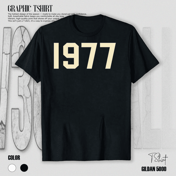 Y2K Retro 1977 Vintage Black Bold Golden Graphic Design Unisex T-Shirt V15434, up to Size 5XL