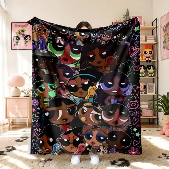 Y2K Retro Aesthetic Style Flannel Throw Blanket Black Girl Fashion Collage Print Ultra Soft Lightweight Breathable Fuzzy Texture Cozy Blanket For Bedroom Living Room Home Sofa Decor Lounge Warm