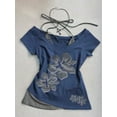thumbnail image 1 of Y2K Retro Street Print T-shirt Fashion Streetwear Halter Neck Fake Two Piece Harajuku 2024 Summer Casual T-Shirt Women Clothes, 1 of 10