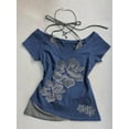 thumbnail image 1 of Y2K Retro Street Print T-shirt Fashion Streetwear Halter Neck Fake Two Piece Harajuku 2024 Summer Casual T-Shirt Women Clothes, 1 of 10