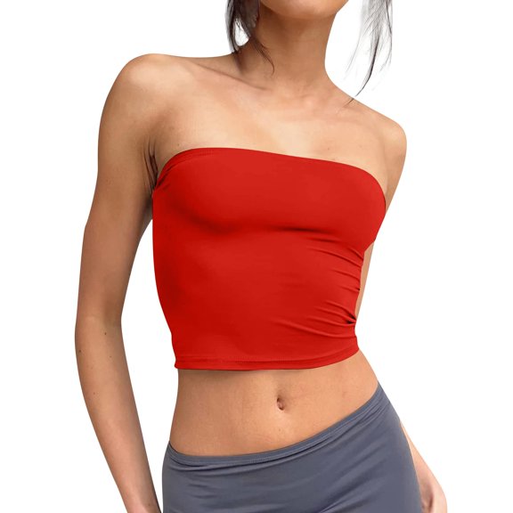 Y2K Retro Tube Tops, Machine-Washable Seamless Compression Tanks Minimalist Boho Summer Camisole Collection 10-Color Tops For Festivals Oeko-Tex Certified Bandeau Women Dress Red