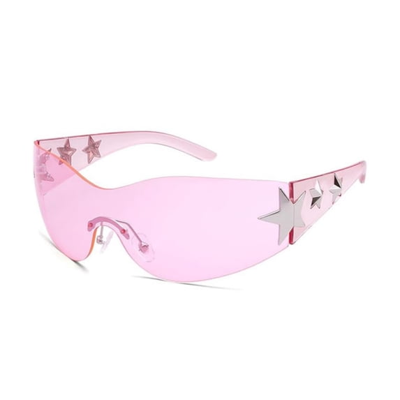 Y2K Rimless Shield Sunglasses for Women, Trendy Star Decor Wrap Around Shades, Retro 2000s Fashion Eyewear, Lightweight One-Piece UV400 Glasses for Parties, Concerts, and Daily Outfits