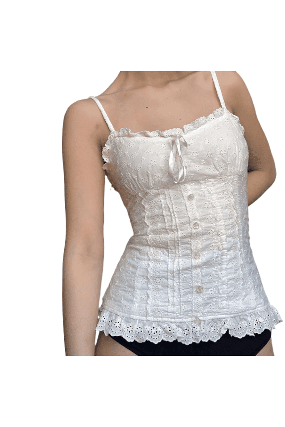 Sexy Spaghetti Strap Lace Crop Camisole Sleeveless V Neck Sexy Cami Top Slim Fit Adorable Streetwear