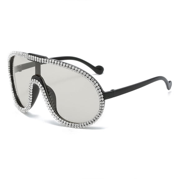 Y2K Shield Sunglasses, Black Frame with Rhinestones & Gray Lenses