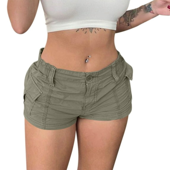 Y2K Shorts, Comdrip Women's Cargo Shorts Elastic Waist Pockets Summer Casual Shorts Y2K Shorts Shorts for Women Shorts for Women Low Rise Green 2XL
