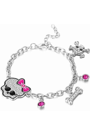 Y2K Skull Bracelet for Women y2k Pink Skull Bracelets Rhinestone Skeleton Link Chain Bracelet Jewelry Gifts