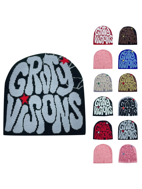 Y2K Skull Cap Letter Print Beanie Outdoor Streetwear Fashion Warm Knit Hat Soft Casual Winter Beanies for Women Men