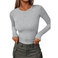 thumbnail image 1 of Y2K Solid-Color Ribbed Crew Neck T-Shirt for Women Straight-Shoulder Top, 1 of 4