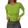 thumbnail image 1 of Y2K Solid-Color Ribbed Crew Neck T-Shirt for Women Straight-Shoulder Top, 1 of 3