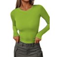 thumbnail image 1 of Y2K Solid-Color Ribbed Crew Neck T-Shirt for Women Straight-Shoulder Top, 1 of 3
