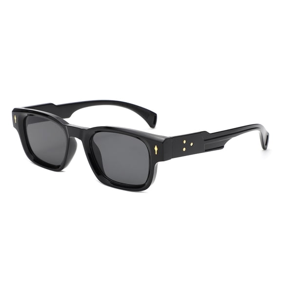 Y2K Square Sunglasses, Black Frame with Gold Accent & Dark Gray Lenses