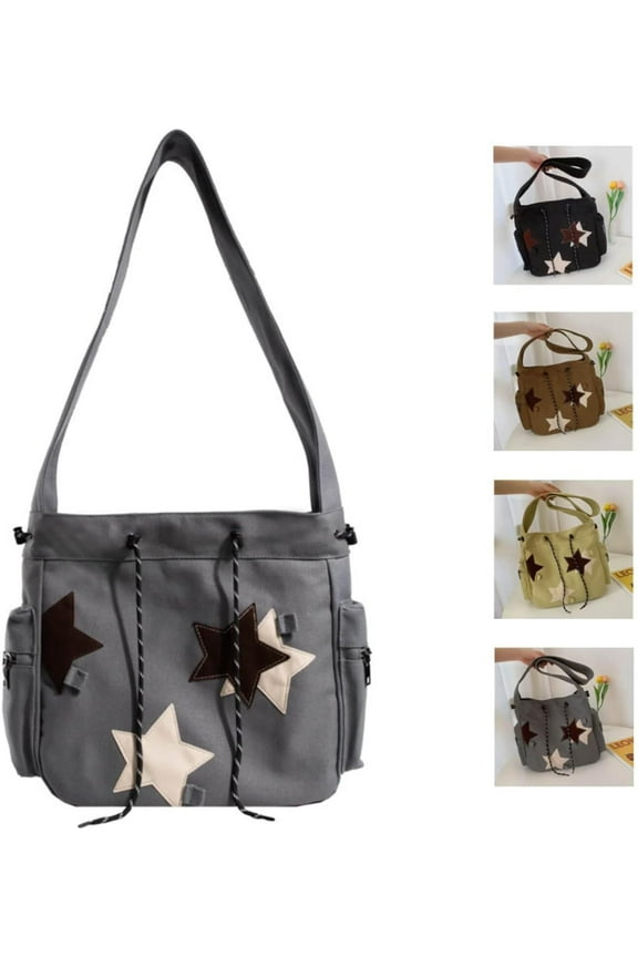 Y2K Star Canvas Messenger Bag, Cute Tote Bags Aesthetic, Small Shoulder Travel Crossbody Bags For Women