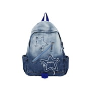 Y2K Star Denim Backpack for Women and Men, Gothic Grunge Bookbag, Punk Emo Aesthetic Daypack for Daily Use