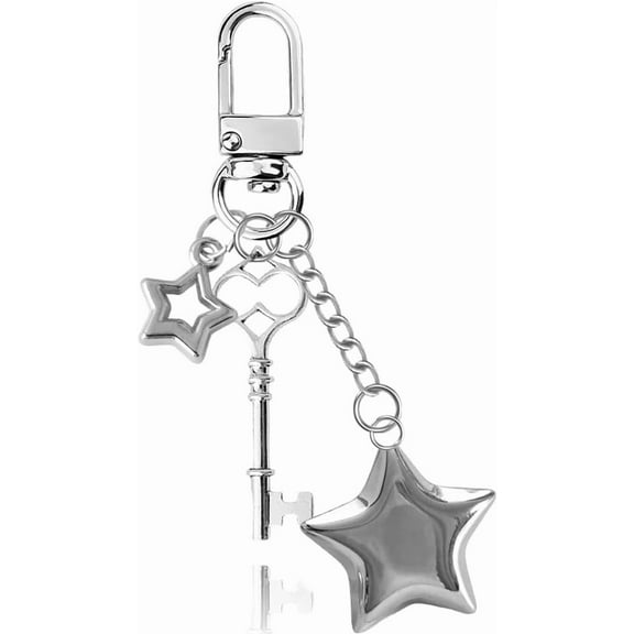 Y2K Star Heart Keychain Handbag Charms Silver Aesthetic Lock and Key Pendant Purse Charms for Handbags Backpack 2000s Accessories
