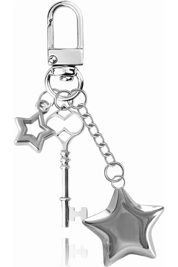 Y2K Star Heart Keychain Handbag Charms Silver Aesthetic Lock and Key Pendant Purse Charms for Handbags Backpack 2000s Accessories